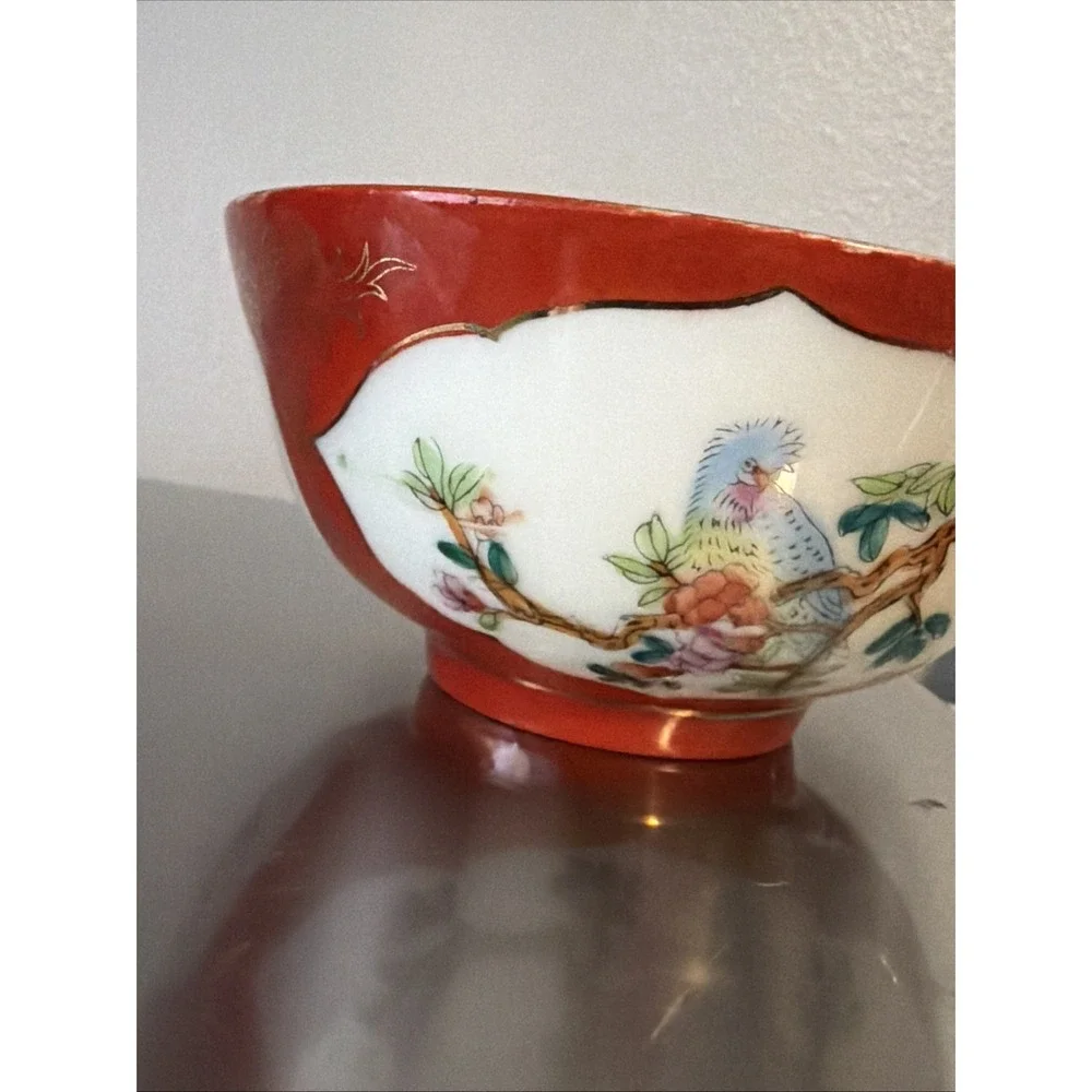 Chinese Famille Rose Flower Branch W/ Bird Porcelain‎ Hand Painted Art Bowls